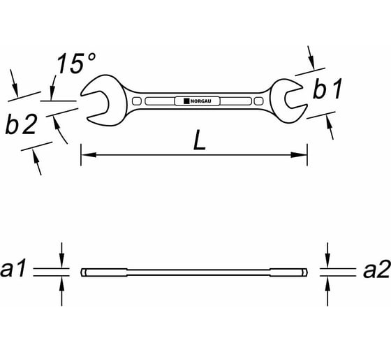 Двусторонний рожковый ключ NORGAU тип N6-1/2x9/16 1/2x9/16", длина 180 мм 060107361