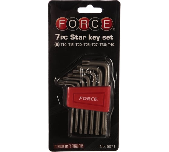 Набор Г-образных ключей с внешней звездочкой FORCE Т10-Т40 7 предметов 5071