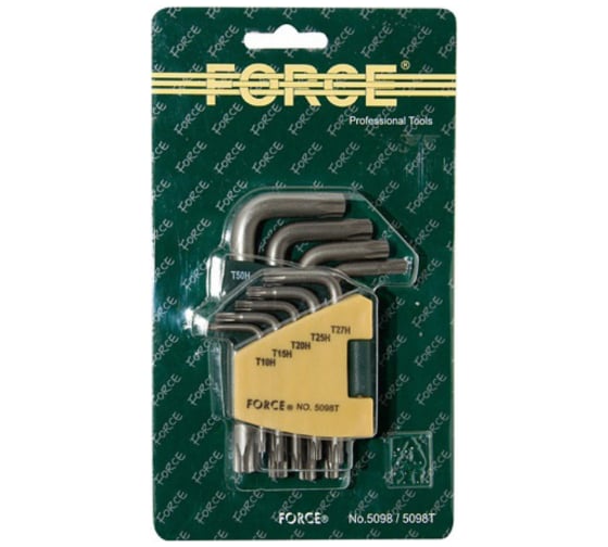 Набор Г-образных ключей FORCE Т10-Т50 9 предметов 5098
