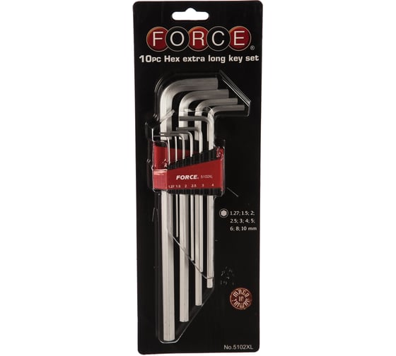 Набор шестигранных длинных ключей FORCE 10 предметов 5102XL