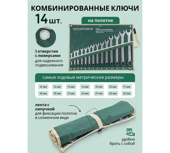 Набор комбинированных ключей Rockforce 14 предметов RF-5141P(905)