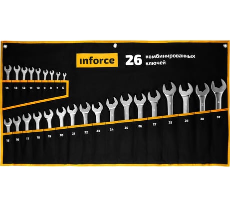 Набор комбинированных ключей 26 предметов Inforce, Сталь Cr-V, 6-32мм, 06-05-32