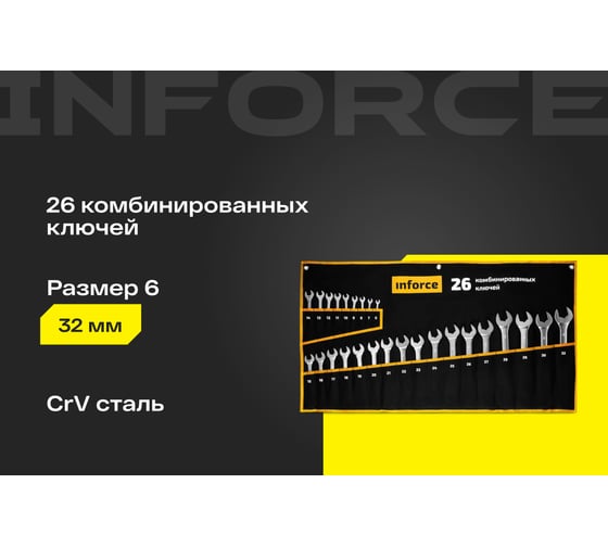 Набор комбинированных ключей 26 предметов Inforce, Сталь Cr-V, 6-32мм, 06-05-32