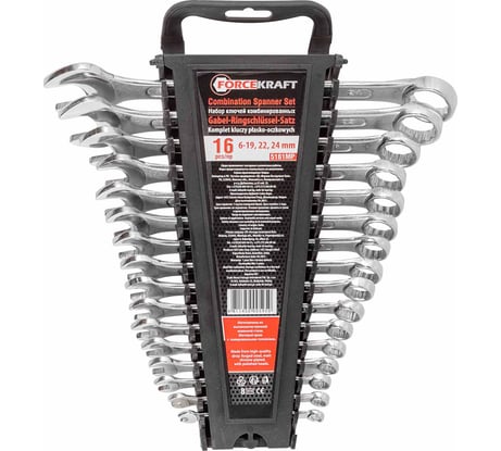 Набор комбинированных ключей Forcekraft 16 пр 6-19,22, 24 мм, в пластиковом держателе FK-5161MP(51486)