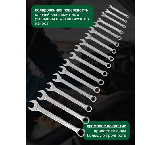 Набор комбинированных ключей Rockforce 6-19, 22, 24 мм, 16 предметов RF-5161MP(54740)