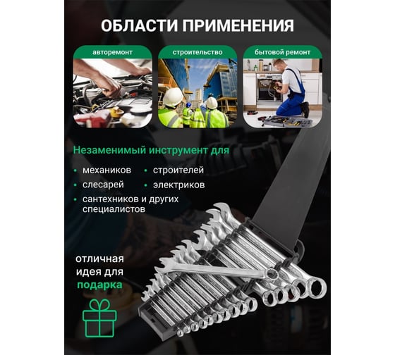 Набор комбинированных ключей Rockforce 6-19, 22, 24 мм, 16 предметов RF-5161MP(54740)