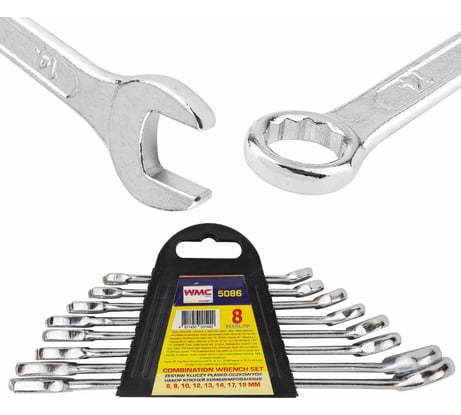 Набор комбинированных ключей WMC TOOLS 8 пр. 6, 8, 10, 12, 13, 14, 17, 19мм в пластиковом держателе WMC-5086(48312)