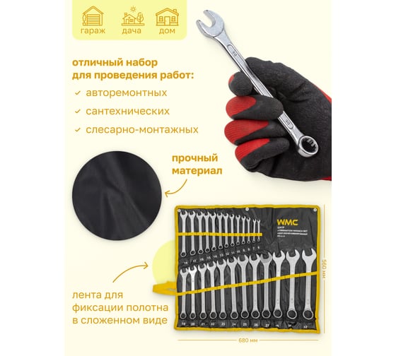 Комбинированные ключи WMC TOOLS 6-28, 30, 32 мм, 25 предметов WMC-5261P(54761)