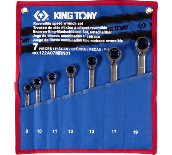 Набор комбинированных трещоточных ключей KING TONY 8-19 мм, чехол из теторона, 7 предметов 122A07MRN01 1