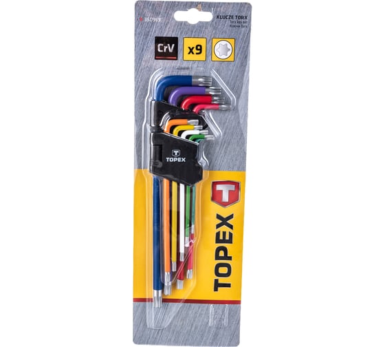 Шестигранные ключи Torx, T10-T50 мм, набор 9 шт. TOPEX 35D969