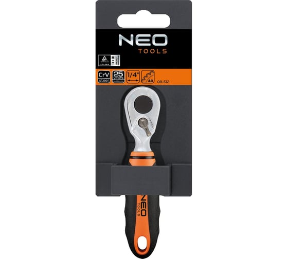 Трещоточный ключ для насадок (1/4", 105 мм) NEO Tools 08-512