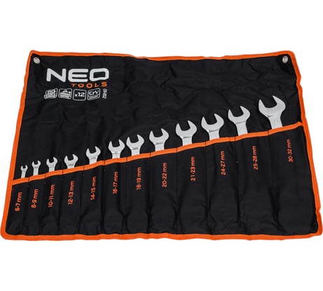 Двухсторонние ключи с открытым зевом NEO Tools 6-32 мм, 12 шт. 09-852
