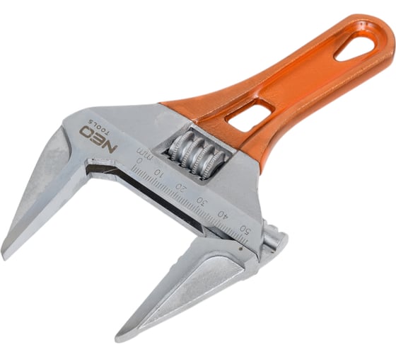 Разводной ключ короткий 185 мм, рабочий диапазон 0-53 мм NEO Tools 03-022