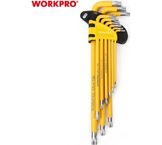 Набор 6-гранных длинных ключей TORX WORKPRO 9 шт. в держателе WP222008