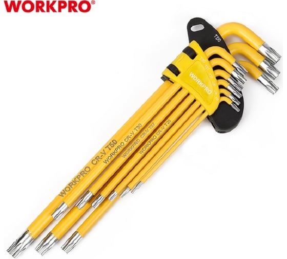 Набор 6-гранных длинных ключей TORX WORKPRO 9 шт. в держателе WP222008