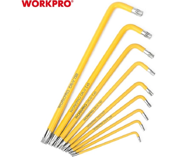Набор 6-гранных длинных ключей TORX WORKPRO 9 шт. в держателе WP222008