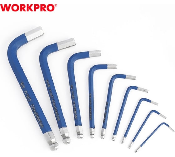 Набор 6-гранных ключей с шаровидными наконечниками WORKPRO PRO H1.5, H2, H2.5, H3, H4, H5, H6, H8, H10 9 шт. WP222010