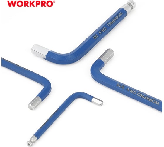 Набор 6-гранных ключей с шаровидными наконечниками WORKPRO PRO H1.5, H2, H2.5, H3, H4, H5, H6, H8, H10 9 шт. WP222010
