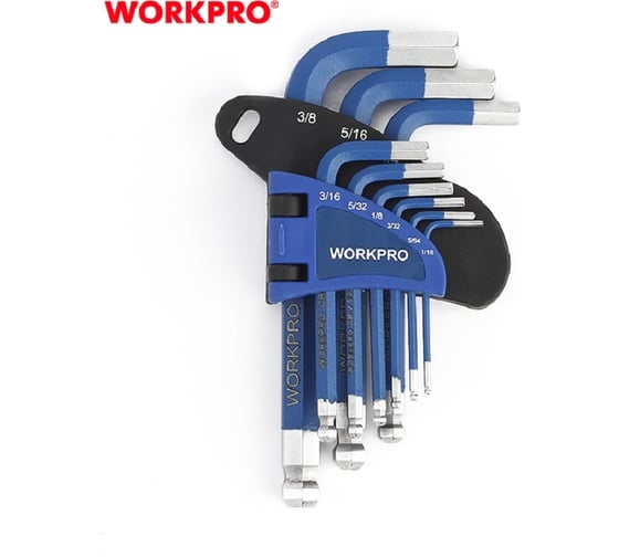Набор 6-гранных ключей с шаровидными наконечниками WORKPRO PRO H1.5, H2, H2.5, H3, H4, H5, H6, H8, H10 9 шт. WP222010
