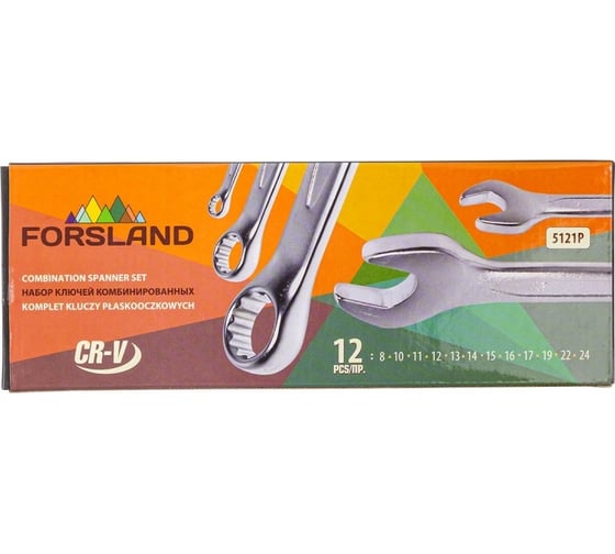 Набор комбинированных ключей Forsland 8, 10-17, 19, 22, 24 мм, 12 предметов Forsland-5121P55044