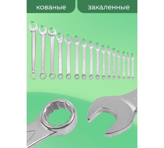 Набор комбинированных ключей Forsland 6-19, 22, 24 мм, 16 предметов Forsland-5161MP(55043)