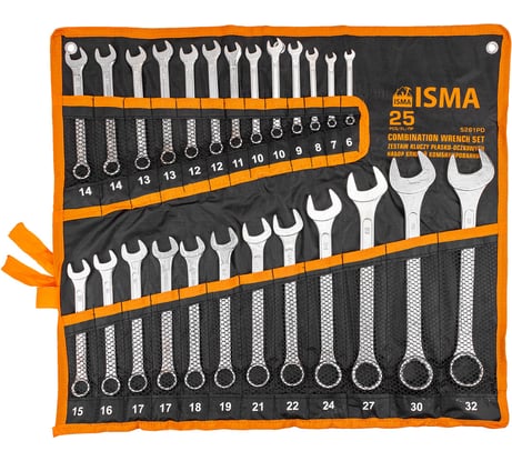 Комбинированные ключи, набор ISMA 25пр. (6-32мм) ISMA-5261PD(54621)