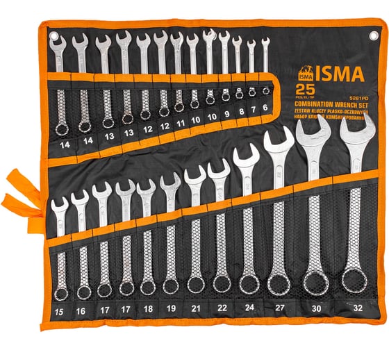 Комбинированные ключи, набор ISMA 25пр. (6-32мм) ISMA-5261PD(54621) 1