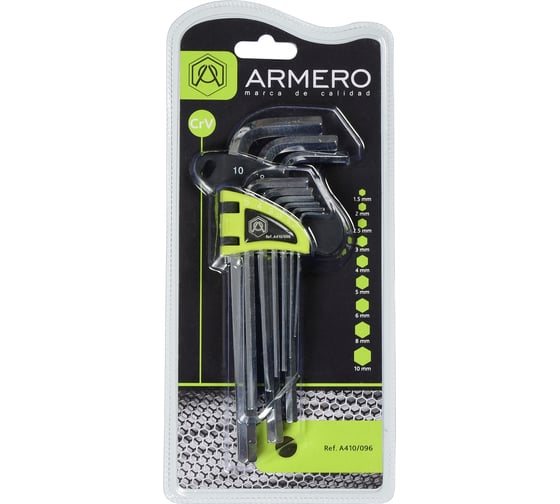 Набор длинных шестигранных ключей Armero A410/096