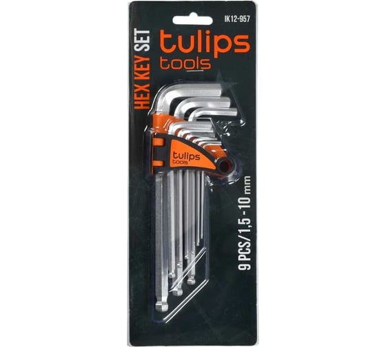 Набор длинных 6-гранных ключей с шаром Tulips tools IK12-957