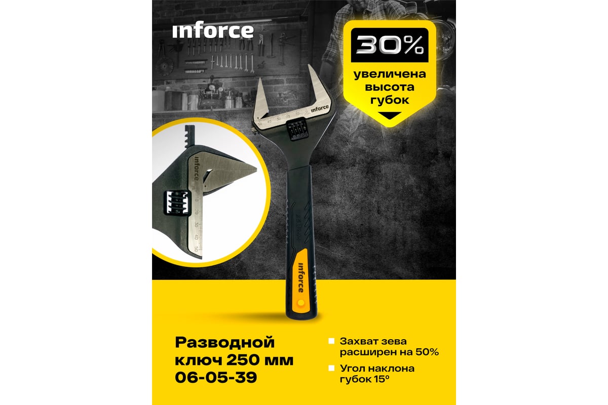 Разводной ключ 250 мм Inforce 06-05-39 - выгодная цена, отзывы,  характеристики, фото - купить в Москве и РФ