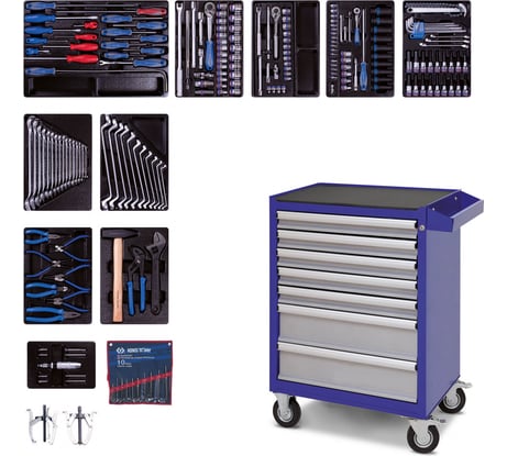 Набор инструментов в синей тележке, 204 предмета KING TONY 934-100AMB