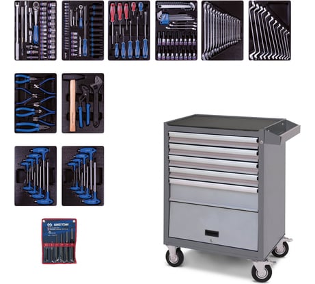 Набор инструментов в серой тележке, 173 предмета KING TONY 932-000AMG