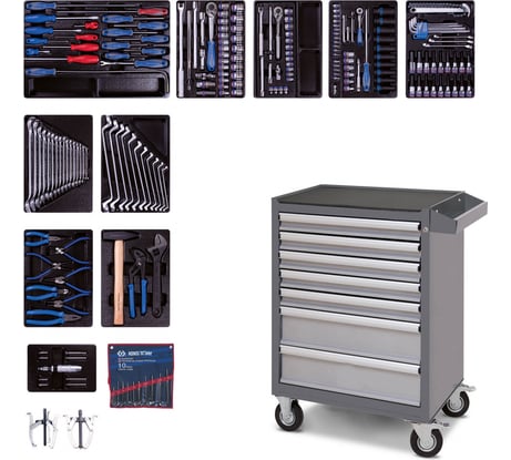 Набор инструментов в серой тележке, 204 предмета KING TONY 934-100AMG