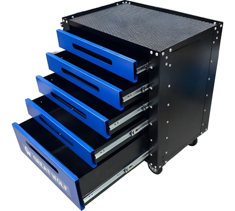 Инструментальная тележка Great Wolf 5 ящиков, колеса с тормозом, синяя GWT-B5