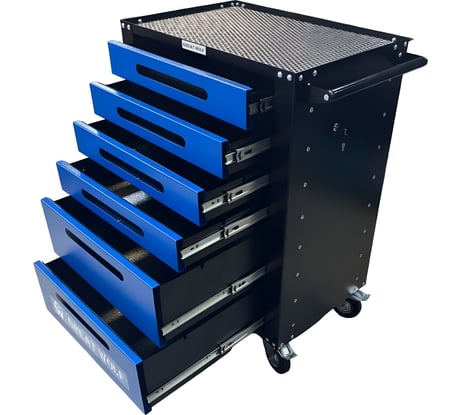 Инструментальная тележка Great Wolf 6 ящиков, центральный замок, колеса с тормозом, синяя GWT-B6L