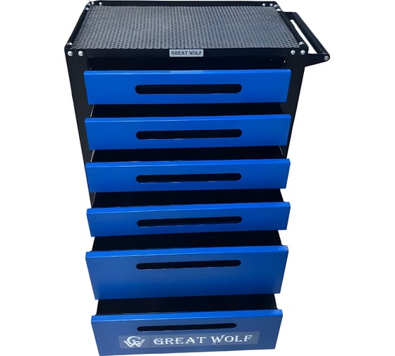 Инструментальная тележка Great Wolf 6 ящиков, центральный замок, колеса с тормозом, синяя GWT-B6L