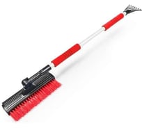 Телескопическая поворотная щетка для снега AUTOPROFI 5 положений, со скребком и резиновым лезвием, 2 мягкие ручки, 90-146 см, чёрный/красный SB-1459 BK/RD