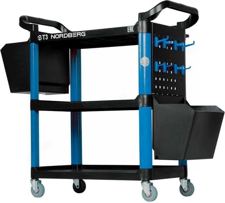 Инструментальная тележка с пластиковыми полками NORDBERG из 2 коробок, синяя T3B