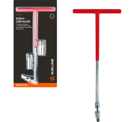 Ключ свечной Т-образный Airline INDUSTRY 350 мм, с головками 16 и 21 мм, металлическая рукоятка с резиновым фиксатором ATAC045