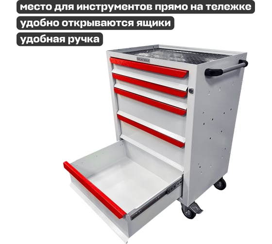Инструментальная тележка Great Wolf 5 ящиков, цз, колеса с тормозом, белая GWT-K5W