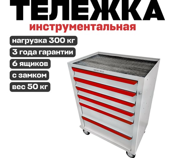 Инструментальная тележка Great Wolf 6 ящиков, цз, колеса с тормозом, белая GWT-K6W