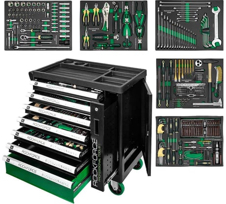 Тележка инструментальная Rockforce 7-и полочная, с набором инструментов, 274 предмета и дополнительная боковая секция RF-55300YZ(60819)