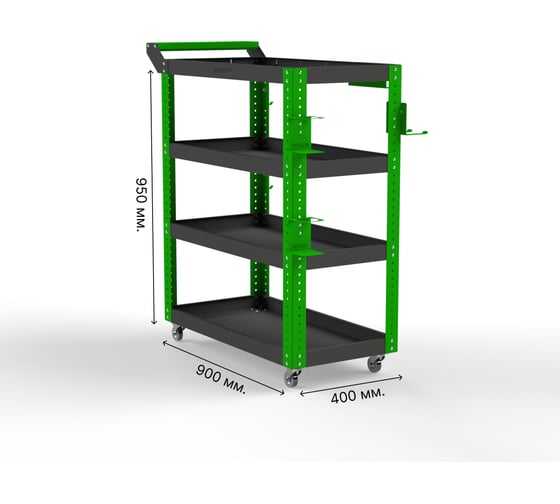Тележка инструментальная ООО Металекс Тип 1 900x400x950 4 полки (серо-зеленый) / 118091