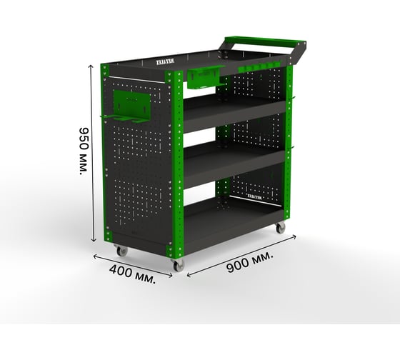 Тележка инструментальная ООО Металекс Тип 2 900x400x950  мм, 4 полки, серо-зеленый 118203