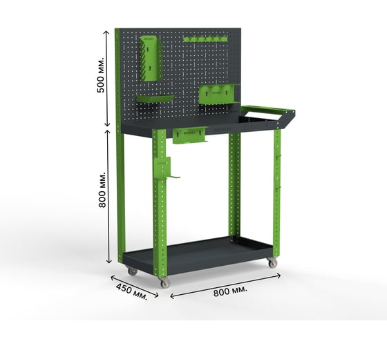 Тележка инструментальная ООО Металекс Metalex Тип 4 800x450x800 мм, 2-е полки, серо-зеленый 118231