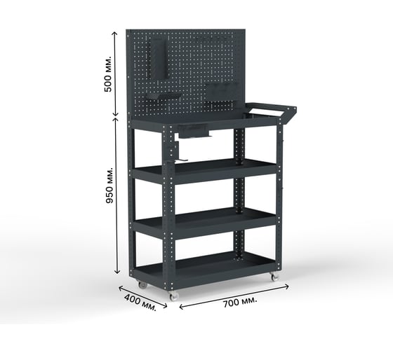 Тележка инструментальная ООО Металекс Metalex Тип 4 700x400x950 мм, 4 полки, серый 118325