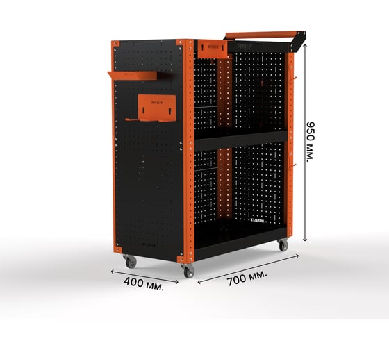 Тележка инструментальная ООО Металекс Тип 3 700x400x950 мм, 3 полки, оранжево-черный 118391