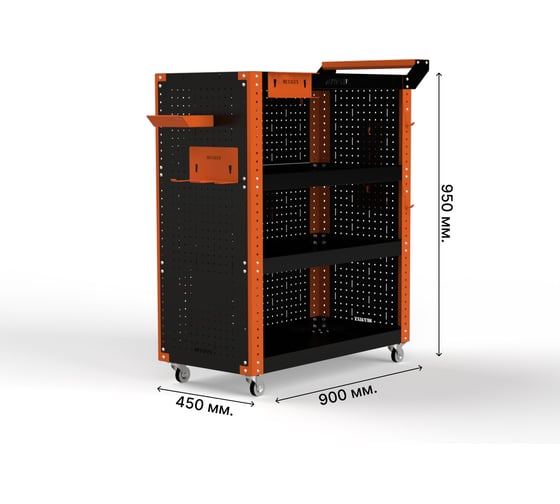 Тележка инструментальная ООО Металекс Тип 3 900x450x950 мм, 4 полки, оранжево-черный 118436