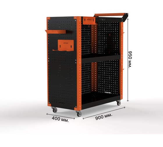 Тележка инструментальная ООО Металекс Тип 3 900x400x950 мм, 3 полки, оранжево-черный 118393