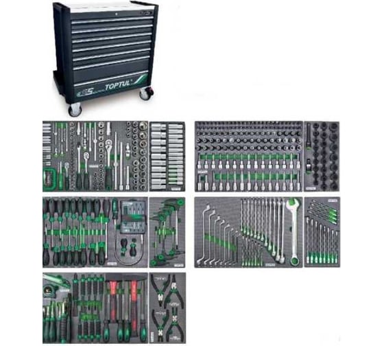 Тележка инструментальная TOPTUL Jumbo 7 ящиков, с набором инструментов, 413 предметов GE-41330